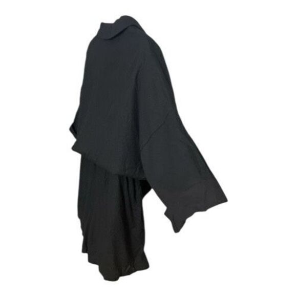 White Birch Solid Black Linen Blend Romper Plus Size 2X Elastic-Waist Collared - Picture 7 of 12